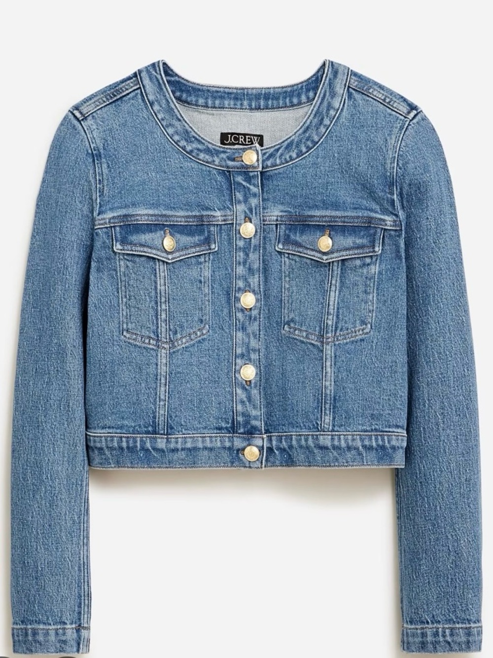 J. Crew Cropped Jean Denim Jacket with Gold Buttons